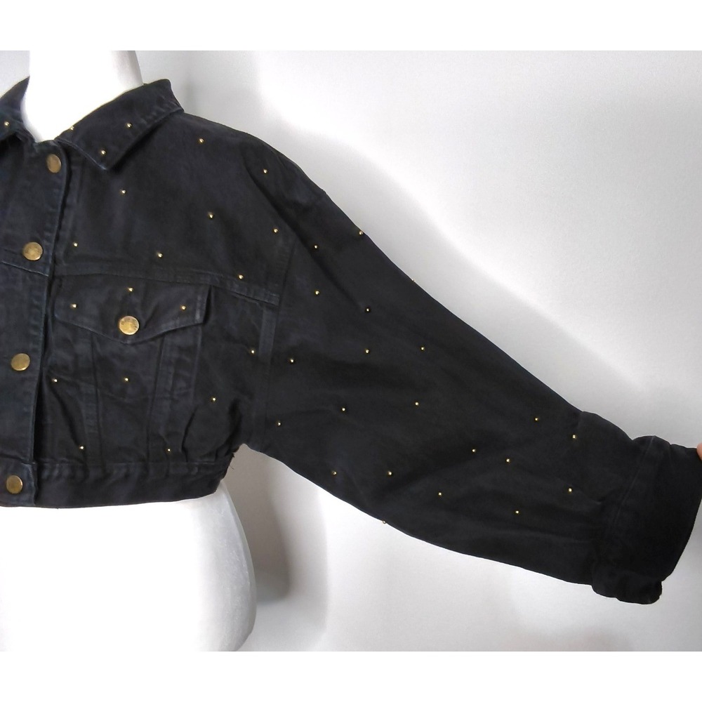 Paris Blues Denim Jacket Women Medium Black Vintage Cropped Studded - Picture 4 of 14